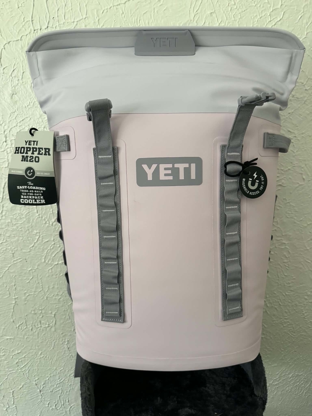 Yeti Hopper M20 Soft Cooler Backpack in Pale Pink and Light Gray